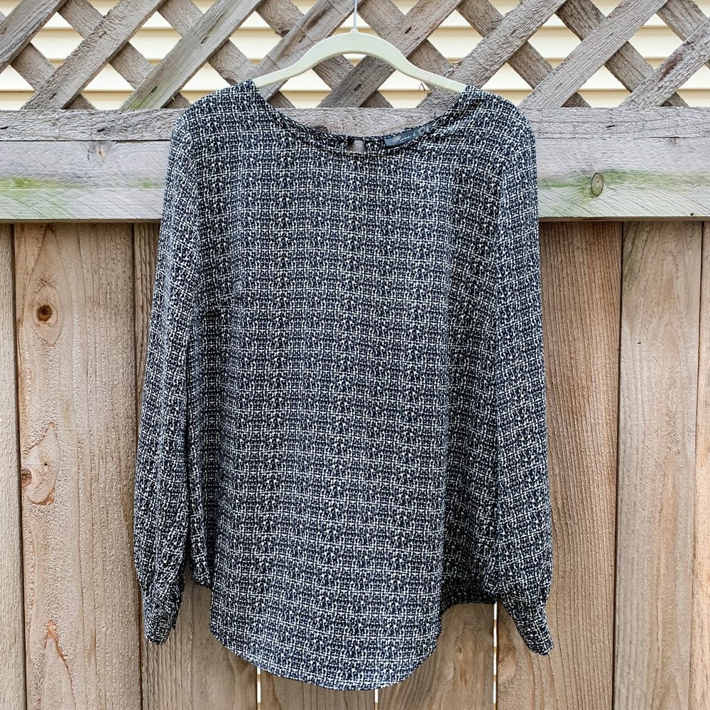Patterned Top with Blouse Detail - Size Medium